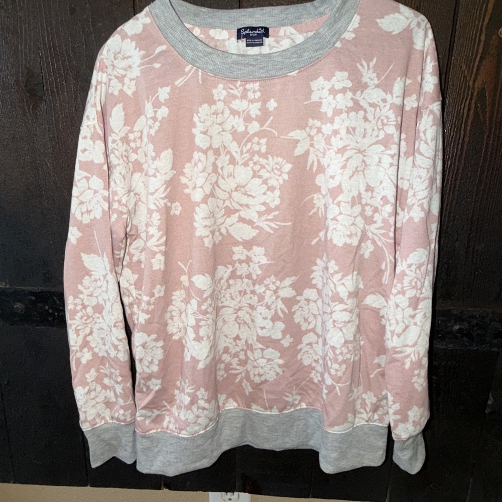 splendid women's Size Small Lightweight Long sleeve Top Soft Pink Floral T16